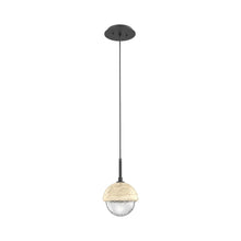 Load image into Gallery viewer, Cabochon LED Pendant Light in Matte Black/Travertine.
