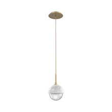 Load image into Gallery viewer, Cabochon LED Pendant Light in Gilded Brass/White Marble.
