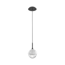 Load image into Gallery viewer, Cabochon LED Pendant Light in Matte Black/White Marble.
