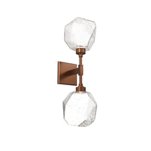 Load image into Gallery viewer, Gem LED Double Wall Light in Burnished Bronze/Clear Blown Glass.
