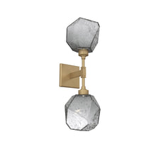 Load image into Gallery viewer, Gem LED Double Wall Light in Gilded Brass/Smoke Blown Glass.
