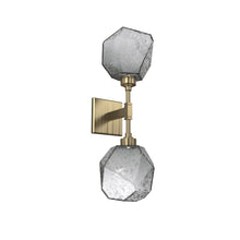 Load image into Gallery viewer, Gem LED Double Wall Light in Heritage Brass/Translucent/Smoke Blown Glass.
