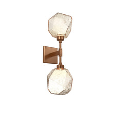 Load image into Gallery viewer, Gem LED Double Wall Light in Novel Brass/Amber Blown Glass.
