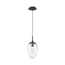 Load image into Gallery viewer, Meteo Pendant Light in Matte Black/Amber/Geo Crystal (LED).
