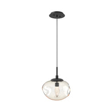 Load image into Gallery viewer, Nova LED Pendant Light in Matte Black/Amber/Geo Crystal.
