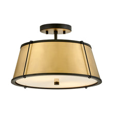 Load image into Gallery viewer, Clarke Semi Flush Mount Ceiling Light in Black/Lacquered Dark Brass.
