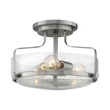 Load image into Gallery viewer, Harper Semi Flush Mount Ceiling Light in Brushed Nickel with Clear Seedy Glass (Medium).
