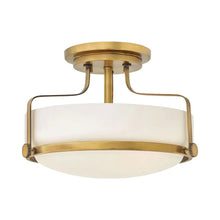 Load image into Gallery viewer, Harper Semi Flush Mount Ceiling Light in Heritage Brass with Etched Opal Glass (Medium).
