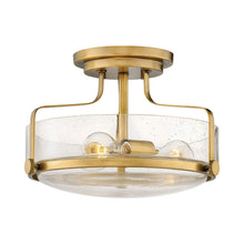 Load image into Gallery viewer, Harper Semi Flush Mount Ceiling Light in Heritage Brass with Clear Seedy Glass (Medium).
