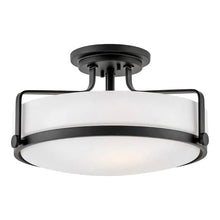 Load image into Gallery viewer, Harper Semi Flush Mount Ceiling Light in Black with Etched Opal Glass (Large).
