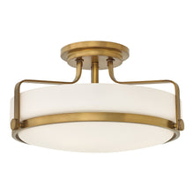 Load image into Gallery viewer, Harper Semi Flush Mount Ceiling Light in Heritage Brass with Etched Opal Glass (Large).
