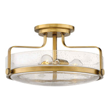 Load image into Gallery viewer, Harper Semi Flush Mount Ceiling Light in Heritage Brass with Clear Seedy Glass (Large).

