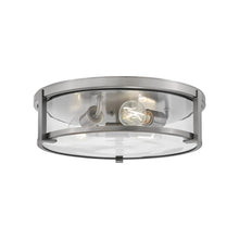 Load image into Gallery viewer, Lowell Flush Mount Ceiling Light in Antique Nickel/Clear (16-Inch).
