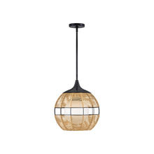 Load image into Gallery viewer, Maddox Orb Outdoor Pendant Light in Black/Natural (Small).
