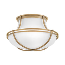 Load image into Gallery viewer, Saddler Flush Mount Ceiling Light in Heritage Brass.
