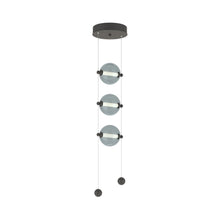 Load image into Gallery viewer, Abacus 3-Light LED Pendant Light in Natural Iron (Cool Grey Glass).
