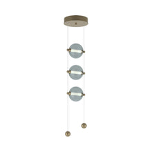 Load image into Gallery viewer, Abacus 3-Light LED Pendant Light in Soft Gold (Cool Grey Glass).
