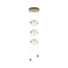 Load image into Gallery viewer, Abacus 3-Light LED Pendant Light in Modern Brass (Opal Glass).
