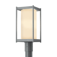 Load image into Gallery viewer, Cela Outdoor Post Light in Coastal Burnished Steel (Opal Glass).
