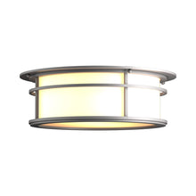 Load image into Gallery viewer, Province Outdoor Flush Mount Ceiling Light in Coastal Burnished Steel.
