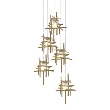 Load image into Gallery viewer, Tura Multi Light Pendant Light in Modern Brass/Frosted Glass (Long/5-Light).
