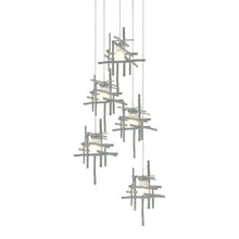 Load image into Gallery viewer, Tura Multi Light Pendant Light in Vintage Platinum/Frosted Glass (Long/5-Light).
