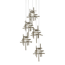 Load image into Gallery viewer, Tura Multi Light Pendant Light in Soft Gold/Seeded Clear Glass (Long/5-Light).
