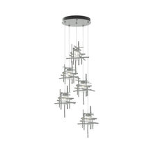 Load image into Gallery viewer, Tura Multi Light Pendant Light in Vintage Platinum/Seeded Clear Glass (Standard/5-Light).

