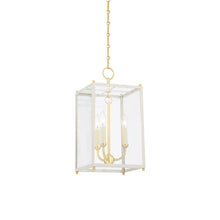 Load image into Gallery viewer, Chaselton Pendant Light in Aged Brass/Off White (3-Light).
