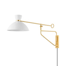 Load image into Gallery viewer, Cranbrook Portable Wall Light in Aged Brass/Soft White.
