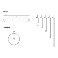 Load image into Gallery viewer, Combi Linear 3 LED Glass Pendant Light - line drawing.
