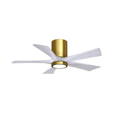 Load image into Gallery viewer, Irene IR5HLK 42-Inch Indoor / Outdoor LED Flush Mount Ceiling Fan in Brushed Brass/Matte White.
