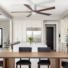 Load image into Gallery viewer, Irene IR5HLK 42-Inch Indoor / Outdoor LED Flush Mount Ceiling Fan in dining room.
