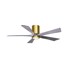 Load image into Gallery viewer, Irene IR5HLK 52-Inch Indoor / Outdoor LED Flush Mount Ceiling Fan in Brushed Brass/Barn Wood.
