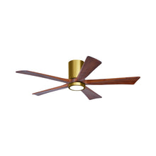 Load image into Gallery viewer, Irene IR5HLK 52-Inch Indoor / Outdoor LED Flush Mount Ceiling Fan in Brushed Brass/Walnut.
