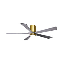 Load image into Gallery viewer, Irene IR5HLK 60-Inch Indoor / Outdoor LED Flush Mount Ceiling Fan in Brushed Brass/Barn Wood.
