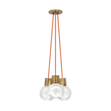 Load image into Gallery viewer, Mina 3-Light LED Pendant Light in Orange/Aged Brass.
