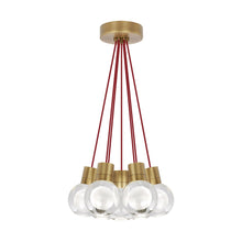 Load image into Gallery viewer, Mina 7-Light LED Pendant Light in Red/Aged Brass.
