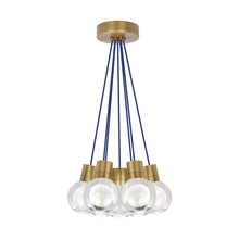 Load image into Gallery viewer, Mina 7-Light LED Pendant Light in Blue/Aged Brass.
