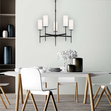 Load image into Gallery viewer, First Avenue Chandelier in dining room.
