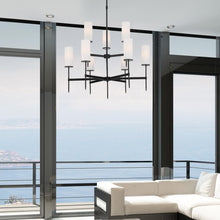 Load image into Gallery viewer, First Avenue Chandelier in living room.
