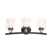 Load image into Gallery viewer, Studio 5 Bath Wall Light in Painted Bronze with Natural Brushed Brass (3-Light).
