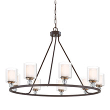 Load image into Gallery viewer, Studio 5 Chandelier in Painted Bronze with Natural Brushed Brass (9-Light).

