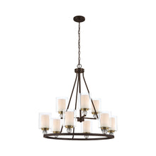 Load image into Gallery viewer, Studio 5 Two-Tier Chandelier in Painted Bronze with Natural Brushed Brass.
