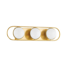 Load image into Gallery viewer, Amy Bath Vanity Light in Aged Brass (3-Light).
