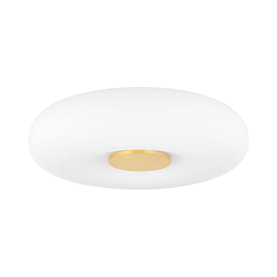 Imani LED Flush Mount Ceiling Light in Aged Brass.