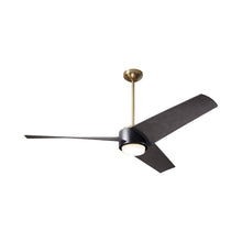 Load image into Gallery viewer, Ambit DC LED Ceiling Fan in Satin Brass/Matte Black (Ebony Blade).

