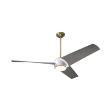 Load image into Gallery viewer, Ambit DC LED Ceiling Fan in Satin Brass/Matte White (Graywash Blade).
