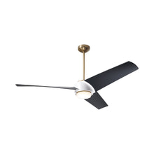 Load image into Gallery viewer, Ambit DC LED Ceiling Fan in Satin Brass/Matte White (Matte Black Blade).
