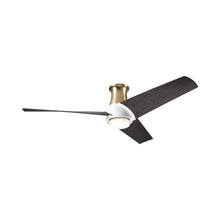 Load image into Gallery viewer, Ambit DC LED Flush Mount Ceiling Fan in Satin Brass/Matte White (Ebony Blade).
